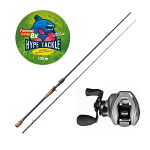 Zestaw Cast Hype Tackle H5 2,13 m do 80 g + Multiplikator Hype Tackle H5 120LH RIGID 8,1:1 + Plecionka WP8 Red Fluo 0,20 mm