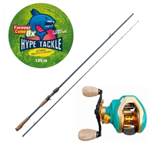 Zestaw Cast Hype Tackle H5 2,23 m do 50 g + Multiplikator Hype Tackle H5 120LH VIVID 8,1:1 + Plecionka WP8 Green Fluo 0,15 mm
