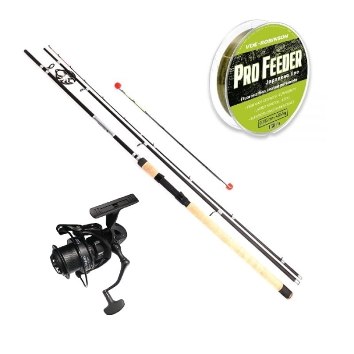 Zestaw Kraken Black Pearl Feeder 3,60m 150g 3+3cz + Kraken Black Pearl Feeder 5500 V2 + Żyłka VDE-Robinson Pro Feeder 0,260mm 230m